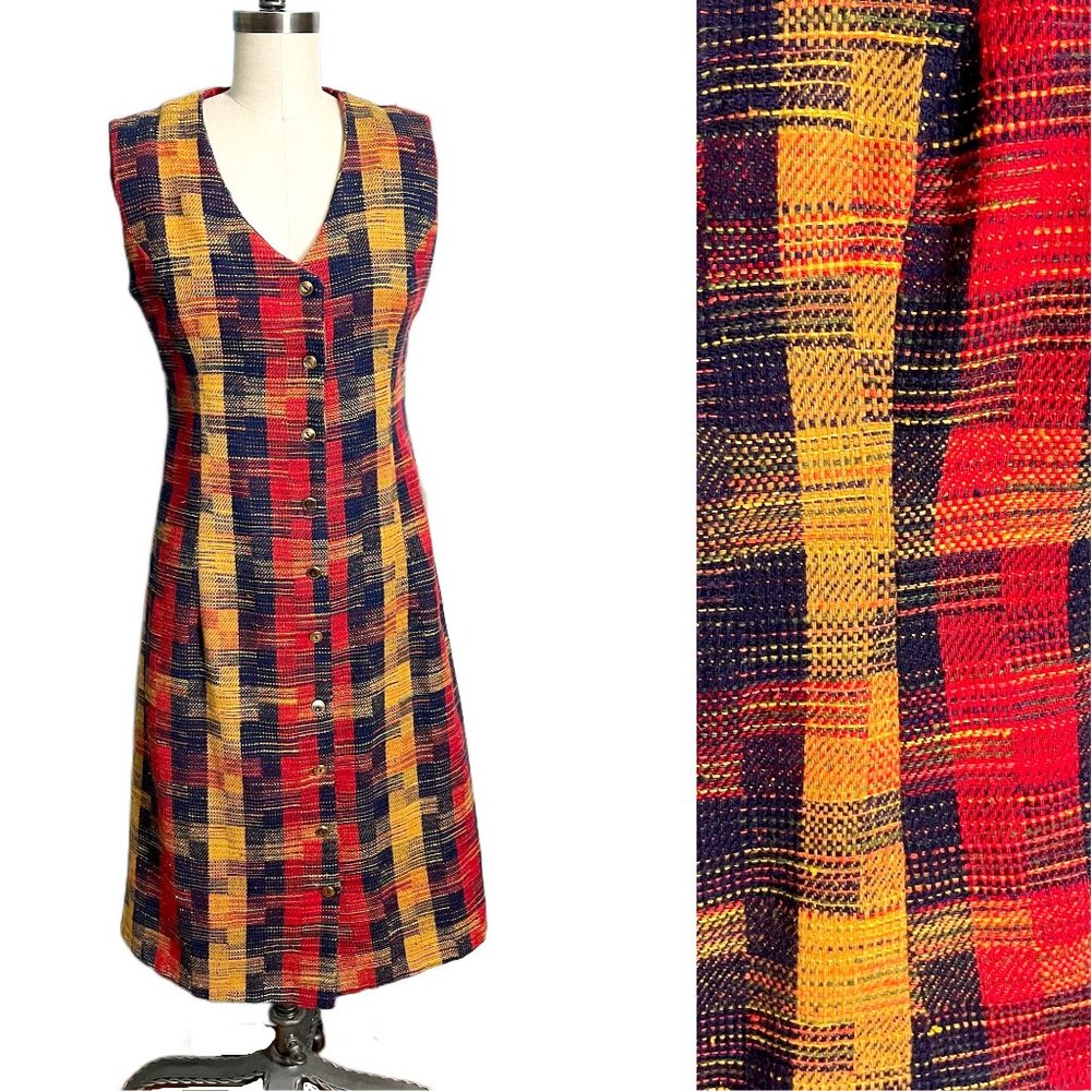 1970s plaid jumper dress